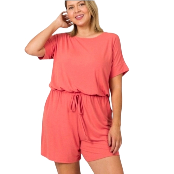 Pants - Plus size Soft slip on Romper with pockets💫